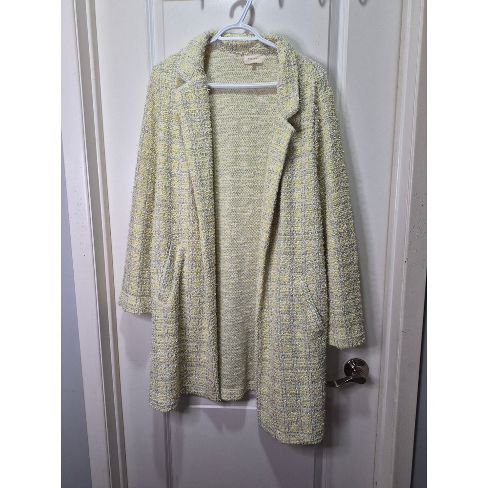 Melloday‎ Yellow Grey Tweed Longline Open Front Jacket Cardigan XL CKJ181784-BM